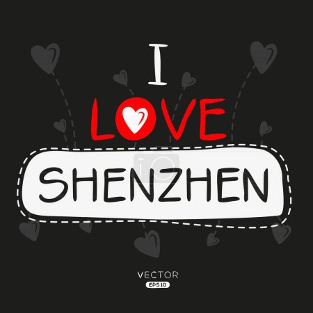 Shenzhen Diseño de texto de etiqueta creativa, Se puede utilizar para pegatinas y etiquetas, camisetas, invitaciones e ilustraciones vectoriales.
