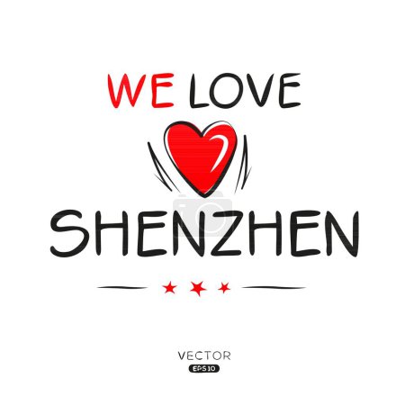 Shenzhen Design de texte d'étiquette créative, Il peut être utilisé pour les autocollants et les étiquettes, T-shirts, invitations et illustrations vectorielles.