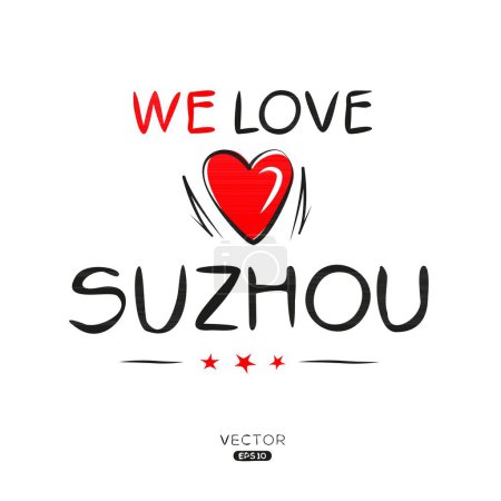 Illustration for Suzhou Creative label text design, It can be used for stickers and tags, T-shirts, invitations, and vector illustrations. - Royalty Free Image
