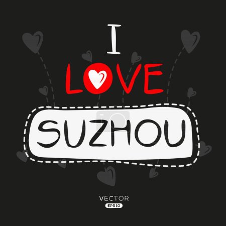 Suzhou Diseño de texto de etiqueta creativa, se puede utilizar para pegatinas y etiquetas, camisetas, invitaciones e ilustraciones vectoriales.