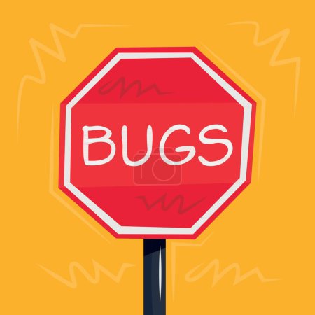 Téléchargez les illustrations : Bugs Panneau d'avertissement, illustration vectorielle. - en licence libre de droit