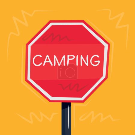 Téléchargez les illustrations : Camping Panneau d'avertissement, illustration vectorielle. - en licence libre de droit