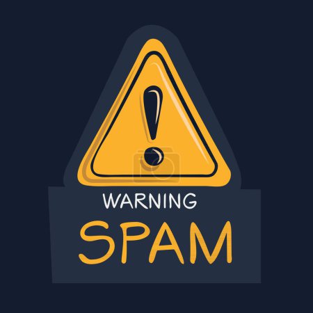 Señal de advertencia de spam, ilustración de vectores.
