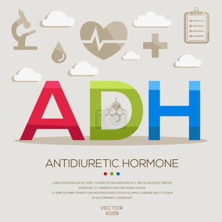 ADH _ Hormona antidiurética, letras e iconos, e ilustración vectorial.