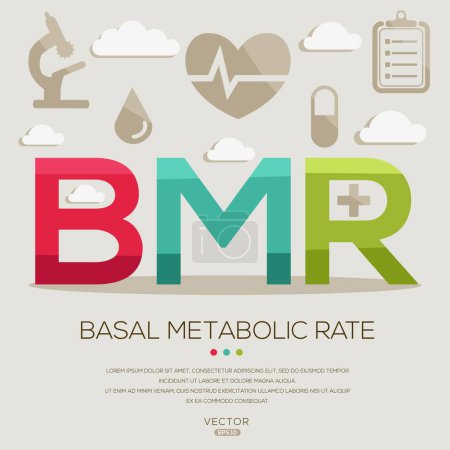 BMR _ Basale Stoffwechselrate, Buchstaben und Symbole und Vektorillustration.