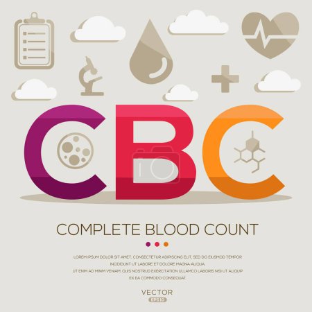 CBC _ Complete blood count, letters and icons, and vector illustration.