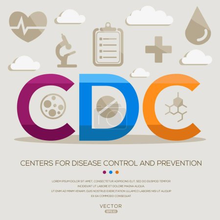 CDC _ Centers for Disease Control and Prevention, letters and icons, and vector illustration.