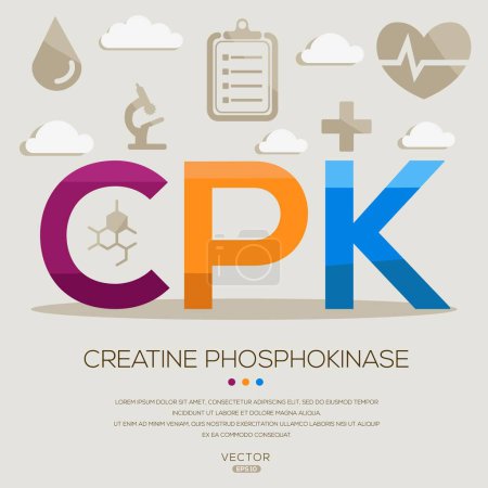 CPK _ Creatine phosphokinase, lettres et icônes, et illustration vectorielle.