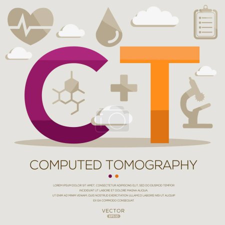 CT _ Computed tomography, letters and icons, and vector illustration.