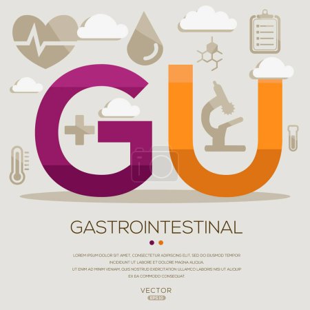 GU _ Genitourinary, letras e iconos, e ilustración vectorial.
