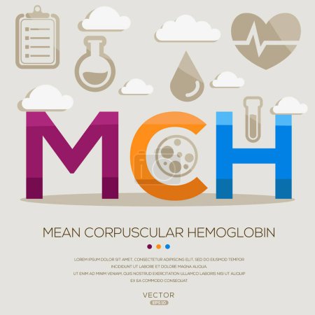 MCH _ Mean corpuscular hemoglobin, letters and icons, vector illustration.