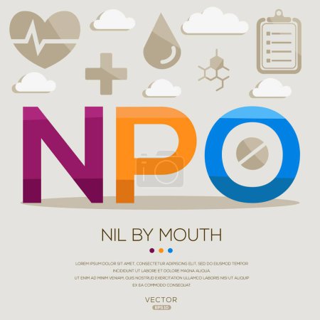 NPO _ Nil por boca _ nada por boca, letras e iconos, ilustración vectorial.