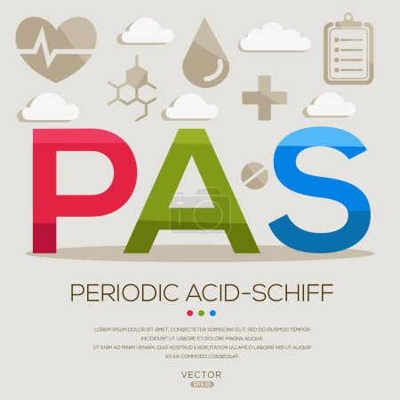 PAS _ Periodic acid-Schiff, letters and icons, vector illustration.
