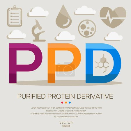 PPD _ Purified protein derivative, letters and icons, vector illustration.