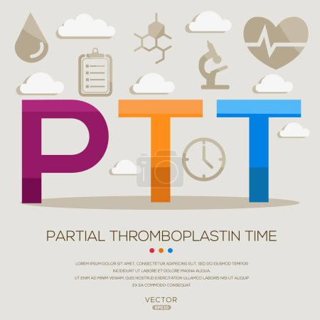 PTT _ Partial thromboplastin time, letters and icons, and vector illustration.