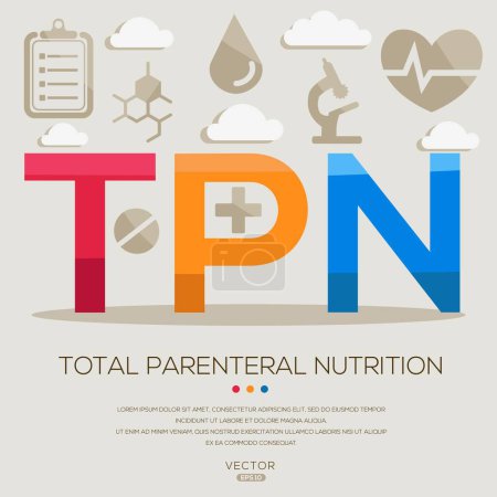 TPN _ total parenterale Ernährung, Buchstaben und Symbole, Vektorillustration.