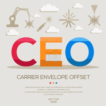 Illustration for CEO _ Carrier envelope offset, letters and icons, and vector illustration. - Royalty Free Image