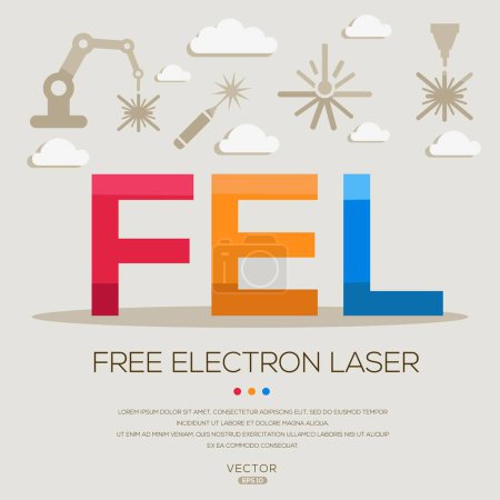 FEL _ free laser électronique, lettres et icônes, et illustration vectorielle.