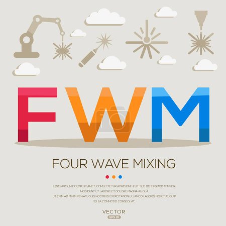 FWM _ Mezcla de cuatro ondas, letras e iconos, e ilustración vectorial.