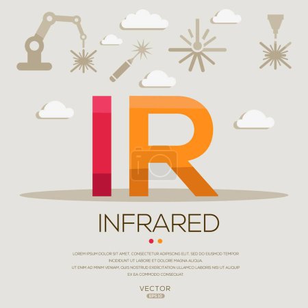 IR _ infrarrojo, letras e iconos, e ilustración vectorial.