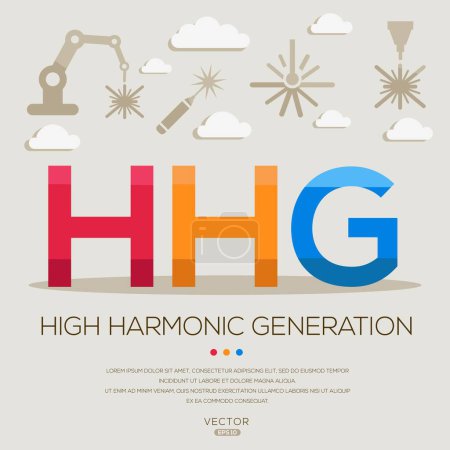 HHG _ Hohe harmonische Erzeugung, Buchstaben und Icons und Vektorillustration.