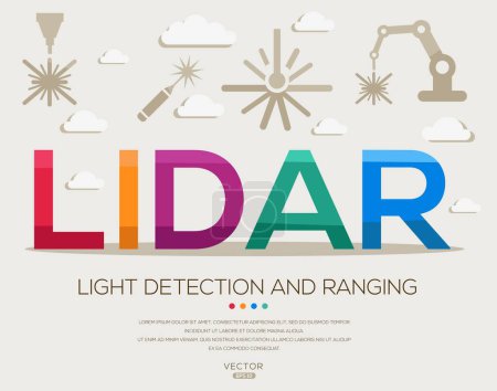 LiDAR _ détection et portée de la lumière, lettres et icônes, et illustration vectorielle.