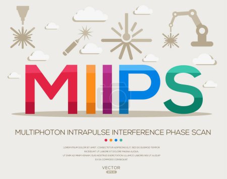MIIPS _ Multiphoton interférence intrapulse phase scan, lettres et icônes, et illustration vectorielle.