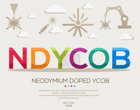NdYCOB _ Neodym dotierte YCOB, Buchstaben und Symbole und Vektorillustration.