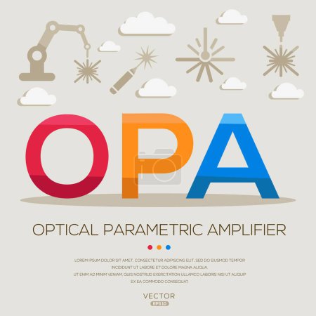 OPA _ Amplificador paramétrico óptico, letras e iconos, e ilustración vectorial.