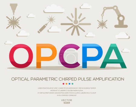 OPCPA _ Amplificación paramétrica óptica del pulso, letras e iconos, e ilustración vectorial.