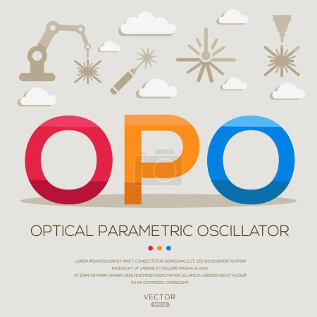OPO _ Oscilador paramétrico óptico, letras e iconos, e ilustración vectorial.