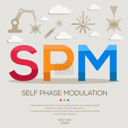 SPM _ Self phase modulation, letters and icons, and vector illustration.
