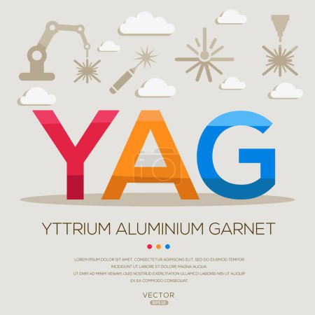 YAG _ Yttrium Aluminiumgranat, Buchstaben und Symbole und Vektorillustration.