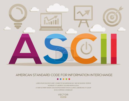 ASCII _ American Standard Code for Information Interchange, letters and icons, and vector illustration.