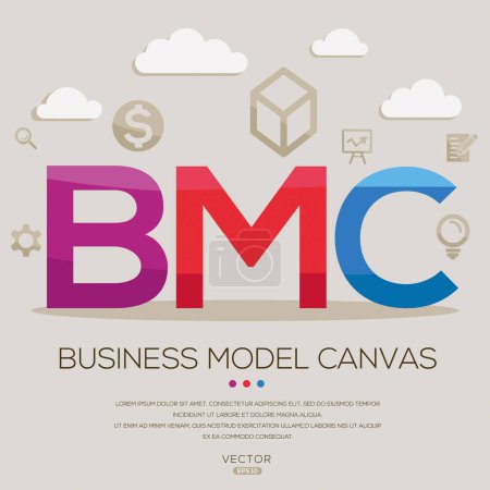 BMC _ Business model canvas, letters and icons, and vector illustration.