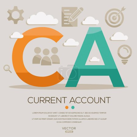 Ca _ Burrent account, letters and icons, and vector illustration.