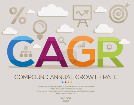 CAGR _ compound taux de croissance annuel, lettres et icônes, et illustration vectorielle.
