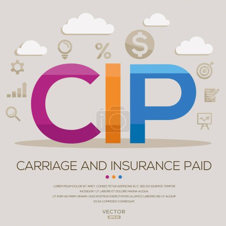 CIP _ Transport et assurance payés, lettres et icônes, et illustration vectorielle.