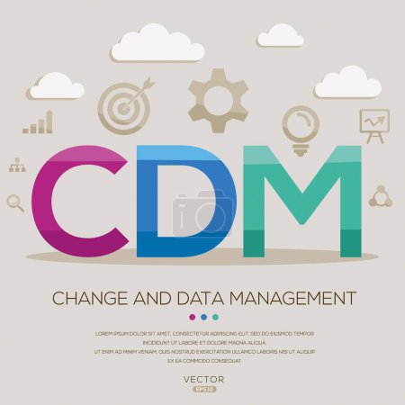 CDM _ Change et gestion des données, lettres et icônes, et illustration vectorielle.