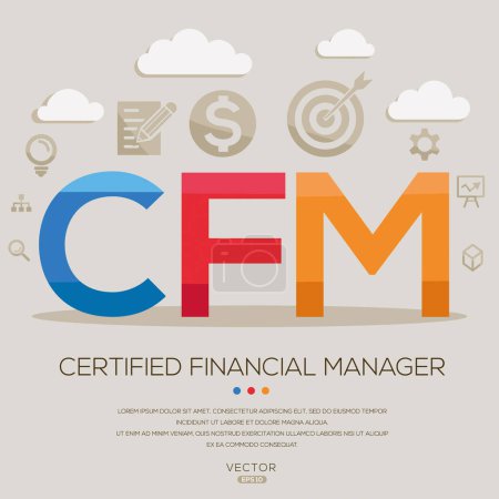 CFM _ Certified financial manager, letters and icons, and vector illustration.