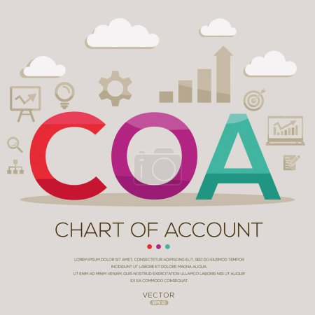 COA _ Chart of account, letters and icons, and vector illustration.