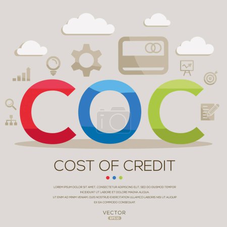 COC _ Costo de crédito, cartas e iconos, e ilustración vectorial.