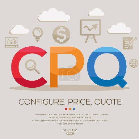 CPQ _ Configure price quote, letters and icons, and vector illustration.