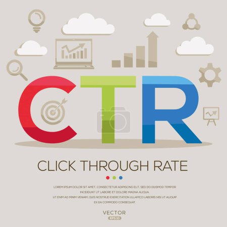 CTR _ Klicken Sie sich durch Rate, Buchstaben und Symbole und Vektorillustration.