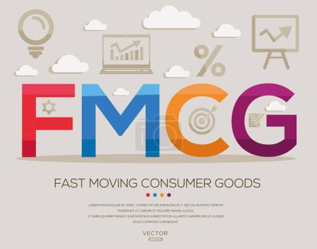 Fmcg _ Fast moving consumer goods, letters and icons, and vector illustration.