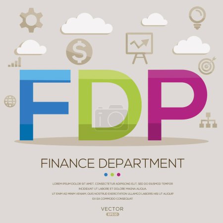 FDP - Departamento de Finanzas, letras e iconos, e ilustración vectorial.