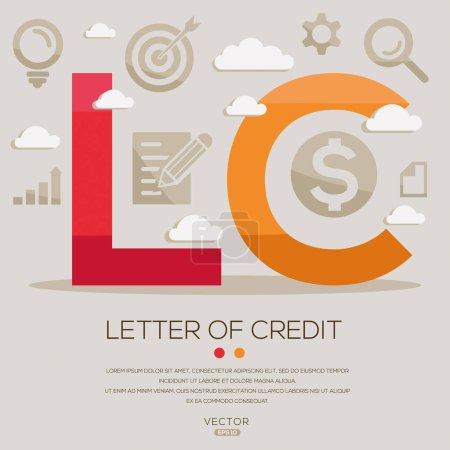 LC _ letter of credit, letters and icons, and vector illustration.