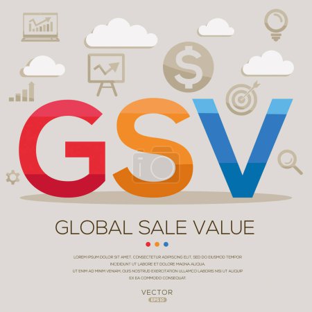 Téléchargez les illustrations : GSV _ Valeur de vente mondiale, lettres et icônes, et illustration vectorielle. - en licence libre de droit