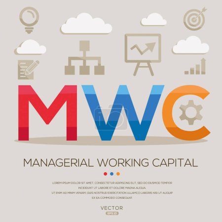 MWC _ Managerial capital de trabajo, letras e iconos, e ilustración vectorial.
