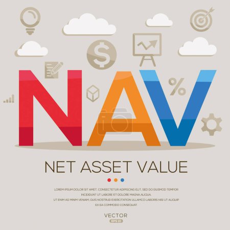 NAV _ Net Asset Value, Buchstaben und Symbole und Vektorillustration.